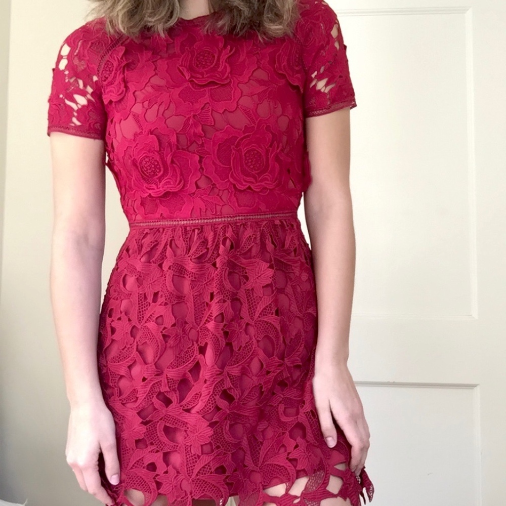 Urban Outfitters red lace fit and flare dress